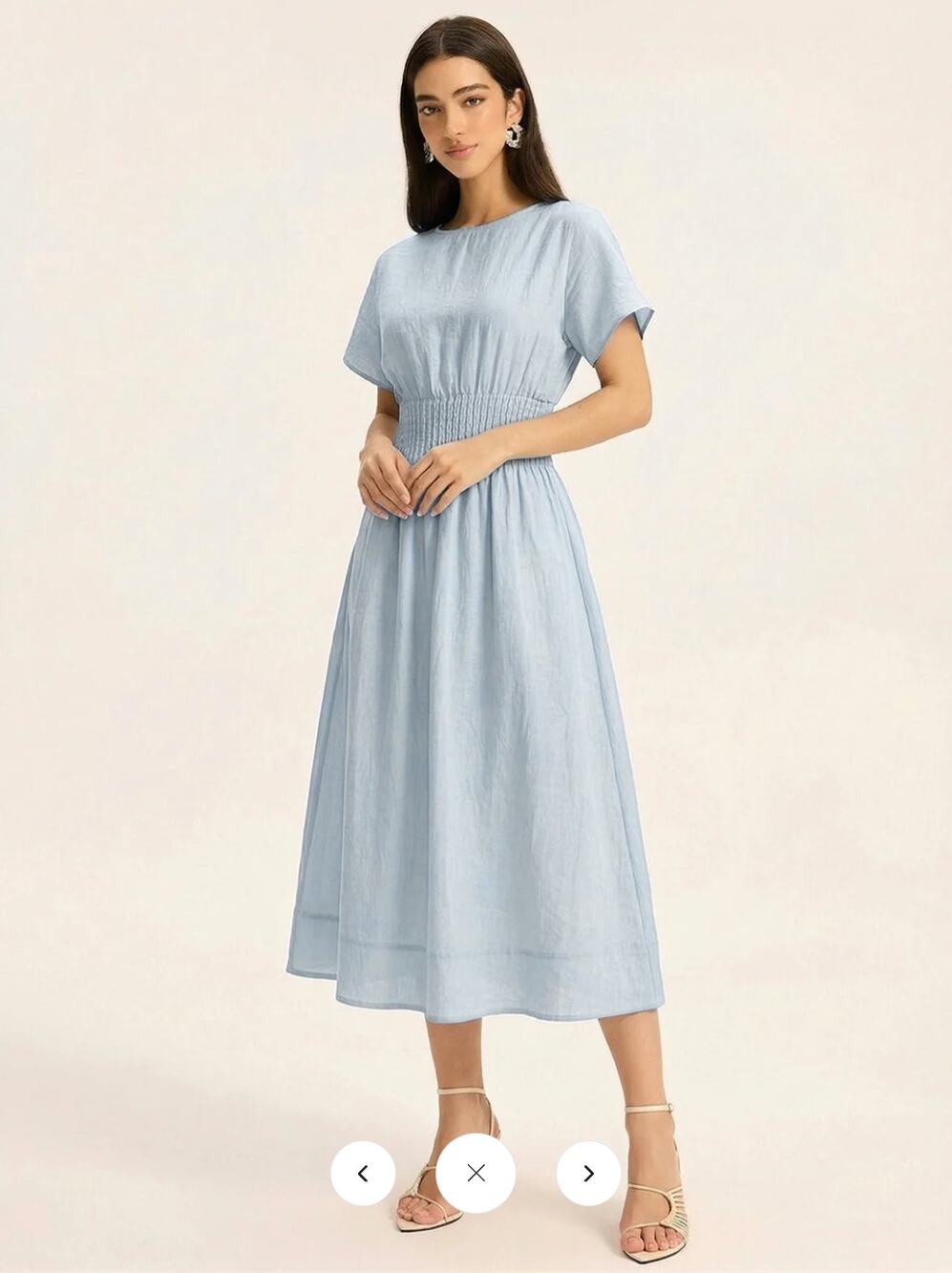 Commense Light Blue Midi Smocked Waist Dress